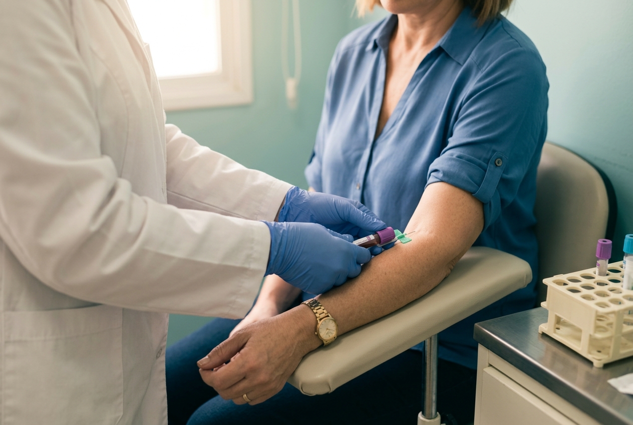 Bioquímica del equipo tomando una muestra de sangre.