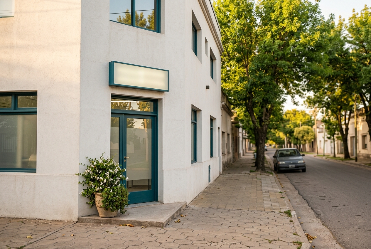 Fachada del laboratorio Pugliese sobre Av. San Martín 449, Junín.