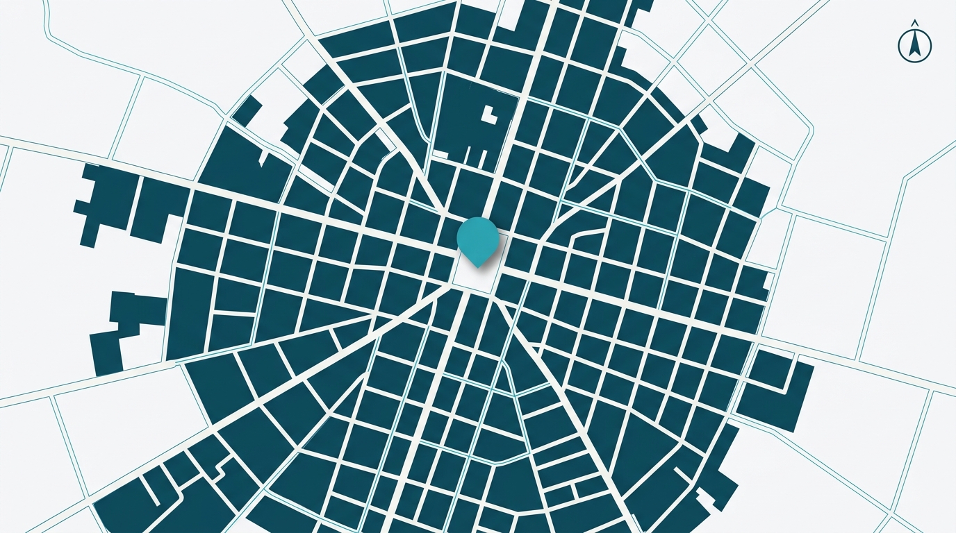 Mapa estilizado del centro de Junín con marca en Av. San Martín 449.